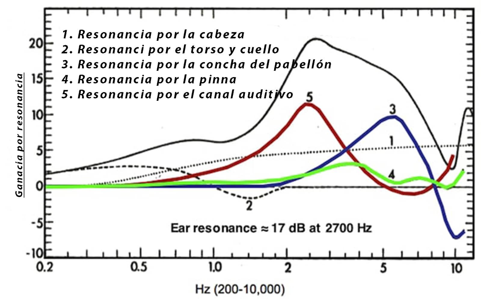 Curvas de resonancia natural del oído externo